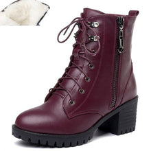 Load image into Gallery viewer, leather high heel women snow boots