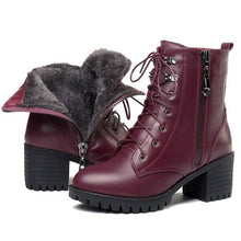 Load image into Gallery viewer, leather high heel women snow boots